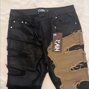 Stylish Black and Tan Distressed Jean Shorts